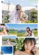 A collage of photos of a woman in a wedding dress.