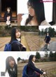 A collage of photos of a girl in a school uniform.